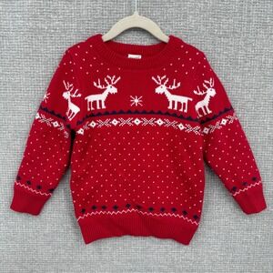 Mullsan Kids Red Reindeer Snowflake Christmas Sweater Size 4T Cotton
